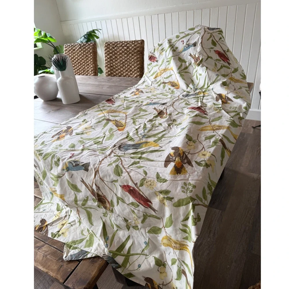 Rare Pottery Barn Vintage Bird Duvet Cover Twin White Ceasarea Sparrow Botanical